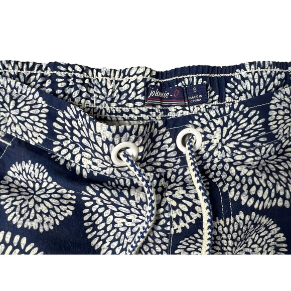 Johnny-O Half Elastic Swim Trunks Boys Size 8  Navy Print Unlined Water Shorts - Picture 7 of 9